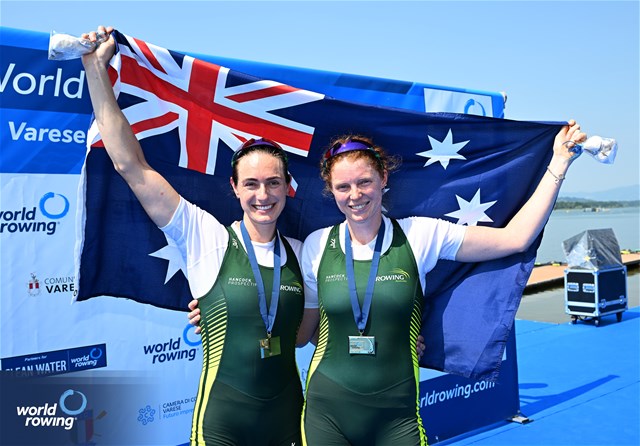 Jessica Morrison (b), Annabelle Mcintyre (s), Women's Pair, Australia, Gold, 2023 World Rowing Cup II, Varese, Italy / Detlev Seyb/MyRowingPhoto.com
