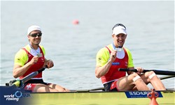 Roman Roeoesli (b), Andrin Gulich (s), Men's Pair, Switzerland, Silver, 2023 World Rowing Cup II, Varese, Italy / Detlev Seyb/MyRowingPhoto.com