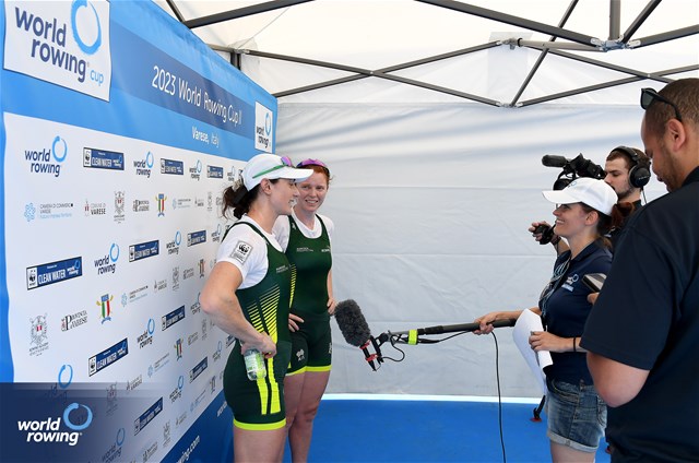 Jessica Morrison (b), Annabelle Mcintyre (s), Women's Pair, Australia, Gold, 2023 World Rowing Cup II, Varese, Italy / Maren Derlien/MyRowingPhoto.com