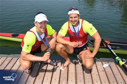 Roman Roeoesli (b), Andrin Gulich (s), Men's Pair, Switzerland, Silver, 2023 World Rowing Cup II, Varese, Italy / Maren Derlien/MyRowingPhoto.com