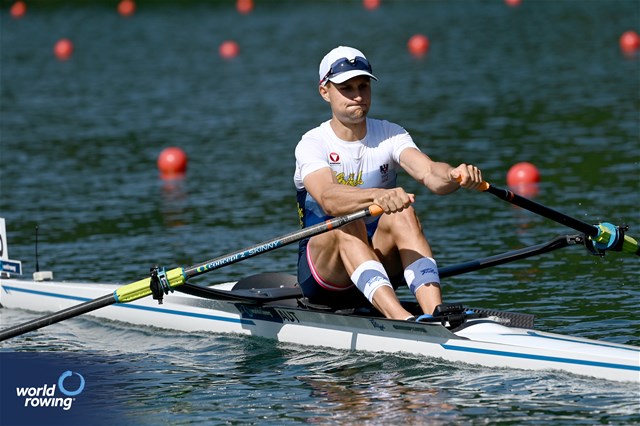 Lukas Reim, Lightweight Men's Single Sculls, Austria, 2023 World Rowing Cup III, Lucerne, Switzerland / Detlev Seyb/MyRowingPhoto.com