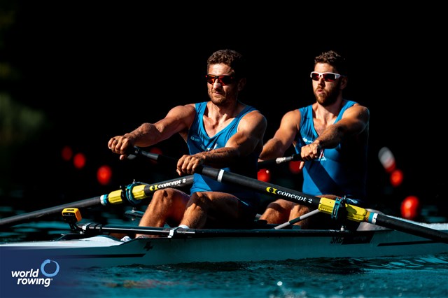 Martin Mackovic (b), Milos Vasic (s), Men's Pair, Serbia, 2023 World Rowing Cup III, Lucerne, Switzerland / World Rowing/Benedict Tufnell