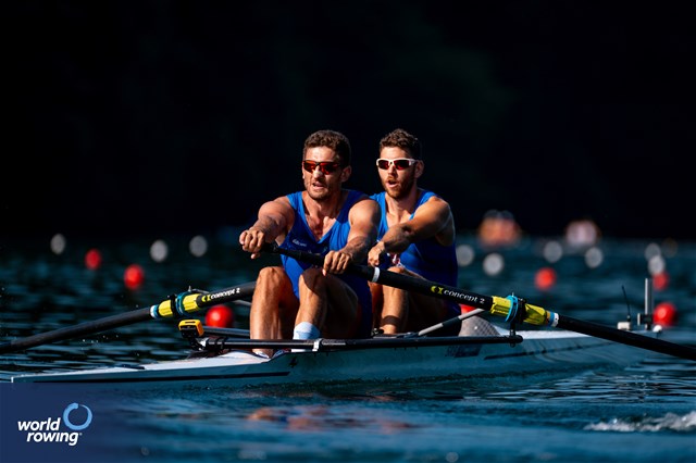 Martin Mackovic (b), Milos Vasic (s), Men's Pair, Serbia, 2023 World Rowing Cup III, Lucerne, Switzerland / World Rowing/Benedict Tufnell