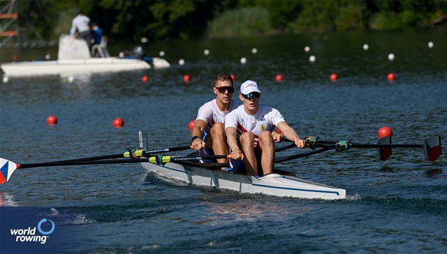 Jakub Podrazil (b), Jan Cincibuch (s), Men's Double Sculls, Czech Republic, 2023 World Rowing Cup III, Lucerne, Switzerland / Detlev Seyb/MyRowingPhoto.com