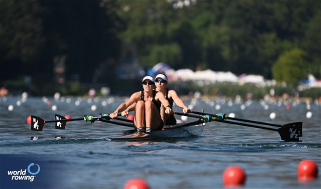 Brooke Francis (b), Lucy Spoors (s), Women's Double Sculls, New Zealand, 2023 World Rowing Cup III, Lucerne, Switzerland / Detlev Seyb/MyRowingPhoto.com