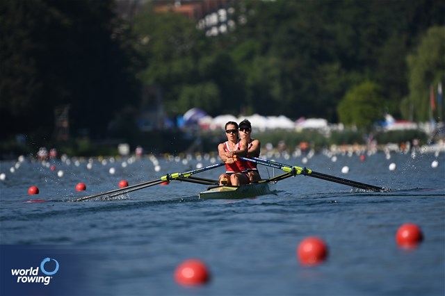 Salome Ulrich (b), Sofia Meakin (s), Women's Double Sculls, Switzerland, 2023 World Rowing Cup III, Lucerne, Switzerland / Detlev Seyb/MyRowingPhoto.com
