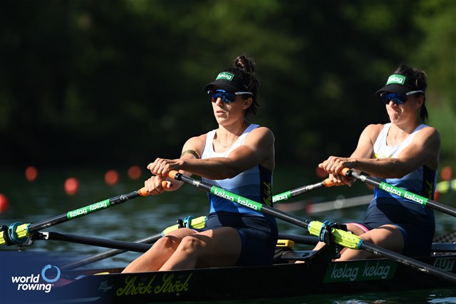 Katharina Lobnig (b), Magdalena Lobnig (s), Women's Double Sculls, Austria, 2023 World Rowing Cup III, Lucerne, Switzerland / Detlev Seyb/MyRowingPhoto.com