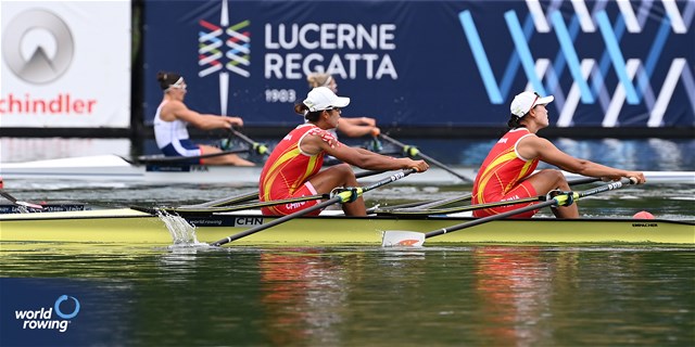 Shiyu Lu (b), Shuangmei Shen (s), Women's Double Sculls, People's Republic of China, 2023 World Rowing Cup III, Lucerne, Switzerland / Detlev Seyb/MyRowingPhoto.com