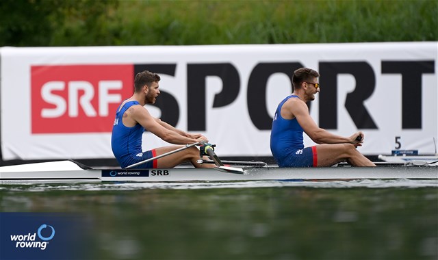 Martin Mackovic (b), Milos Vasic (s), Men's Pair, Serbia, 2023 World Rowing Cup III, Lucerne, Switzerland / Detlev Seyb/MyRowingPhoto.com