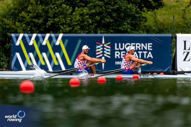 Martin Sinkovic (b), Valent Sinkovic (s), Men's Double Sculls, Croatia, 2023 World Rowing Cup III, Lucerne, Switzerland / World Rowing/Benedict Tufnell