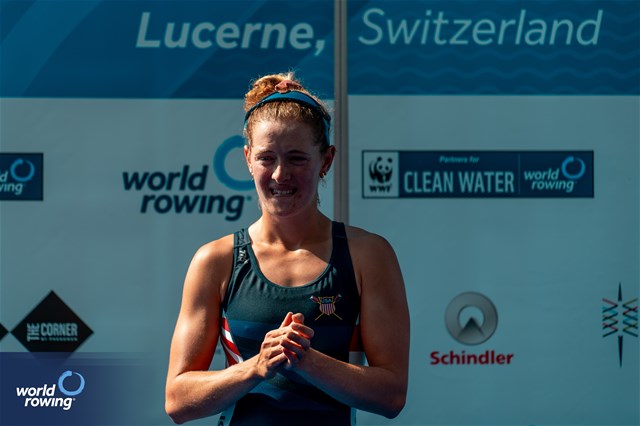 Sophia Luwis, Lightweight Women's Single Sculls, United States of America, Gold, 2023 World Rowing Cup III, Lucerne, Switzerland / World Rowing/Benedict Tufnell