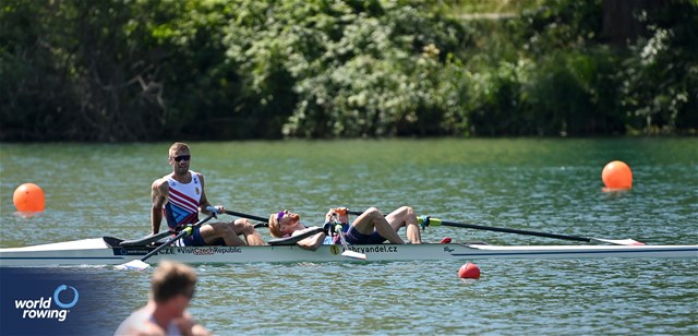 Jiri Simanek (b), Miroslav Vrastil (s), Lightweight Men's Double Sculls, Czech Republic, 2023 World Rowing Cup III, Lucerne, Switzerland / Detlev Seyb/MyRowingPhoto.com