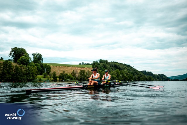 Katharina Lobnig (b), Magdalena Lobnig (s), Women's Double Sculls, Austria, 2023 World Rowing Cup III, Lucerne, Switzerland / World Rowing/Benedict Tufnell