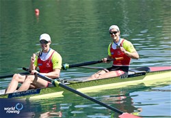 Roman Roeoesli (b), Andrin Gulich (s), Men's Pair, Switzerland, Bronze, 2023 World Rowing Cup III, Lucerne, Switzerland / Detlev Seyb/MyRowingPhoto.com