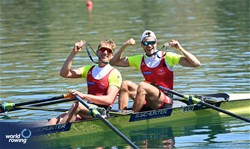 Jan Schaeuble (b), Raphael Ahumada Ireland (s), Lightweight Men's Double Sculls, Switzerland, Bronze, 2023 World Rowing Cup III, Lucerne, Switzerland / Detlev Seyb/MyRowingPhoto.com
