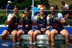 Callum Dixon (b), George Bourne, Matthew Haywood, Tom Barras (s), Men's Quadruple Sculls, Great Britain, Silver, 2023 World Rowing Cup III, Lucerne, Switzerland / World Rowing/Benedict Tufnell