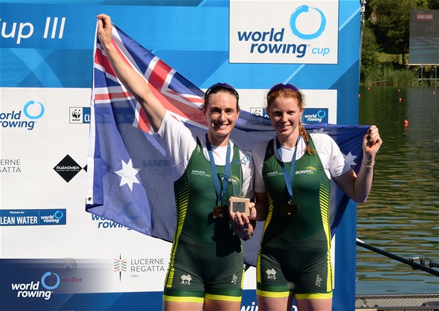 Jessica Morrison (b), Annabelle Mcintyre (s), Women's Pair, Australia, Gold, 2023 World Rowing Cup III, Lucerne, Switzerland / Detlev Seyb/MyRowingPhoto.com