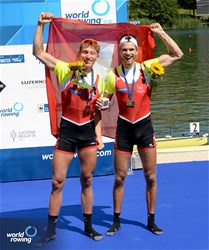 Jan Schaeuble (b), Raphael Ahumada Ireland (s), Lightweight Men's Double Sculls, Switzerland, Bronze, 2023 World Rowing Cup III, Lucerne, Switzerland / Detlev Seyb/MyRowingPhoto.com