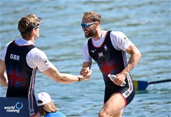 Oliver Wynne-Griffith (b), Tom George (s), Men's Pair, Great Britain, 2023 World Rowing Cup III, Lucerne, Switzerland / Detlev Seyb/MyRowingPhoto.com