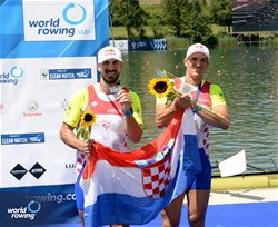 Martin Sinkovic (b), Valent Sinkovic (s), Men's Double Sculls, Croatia, Silver, 2023 World Rowing Cup III, Lucerne, Switzerland / Detlev Seyb/MyRowingPhoto.com