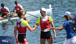 Jan Schaeuble (b), Raphael Ahumada Ireland (s), Lightweight Men's Double Sculls, Switzerland, 2023 World Rowing Cup III, Lucerne, Switzerland / Detlev Seyb/MyRowingPhoto.com
