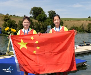 Katie Clark (b), Marilou Duvernay Tardif (s), Women's Double Sculls, Canada, 2023 World Rowing Cup III, Lucerne, Switzerland / Detlev Seyb/MyRowingPhoto.com