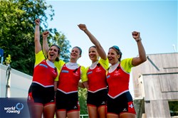 Fabienne Schweizer (b), Lisa Loetscher, Pascale Walker, Celia Dupre (s), Women's Quadruple Sculls, Switzerland, Bronze, 2023 World Rowing Cup III, Lucerne, Switzerland / World Rowing/Benedict Tufnell