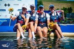 Lauren Henry (b), Hannah Scott, Lucy Glover, Georgina Megan Brayshaw (s), Women's Quadruple Sculls, Great Britain, Gold, 2023 World Rowing Cup III, Lucerne, Switzerland / World Rowing/Benedict Tufnell