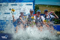 Lauren Henry (b), Hannah Scott, Lucy Glover, Georgina Megan Brayshaw (s), Women's Quadruple Sculls, Great Britain, Gold, 2023 World Rowing Cup III, Lucerne, Switzerland / World Rowing/Benedict Tufnell