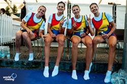 Madalina Beres (b), Maria Tivodariu, Magdalena Rusu, Amalia Beres (s), Women's Four, Romania, Gold, 2023 World Rowing Cup III, Lucerne, Switzerland / World Rowing/Benedict Tufnell