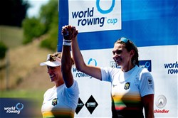 Donata Karaliene (b), Dovile Rimkute (s), Women's Double Sculls, Lithuania, Silver, 2023 World Rowing Cup III, Lucerne, Switzerland / World Rowing/Benedict Tufnell