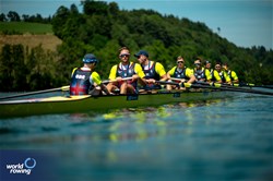 William Stewart (b), Morgan Bolding, Jacob Dawson, Sholto Carnegie, Rory Gibbs, Thomas Digby, James Rudkin, Tom Ford (s), Harry Brightmore (c), Men's Eight, Great Britain, Silver, 2023 World Rowing Cup III, Lucerne, Switzerland / World Rowing/Benedict Tufnell