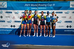 Emily Craig (b), Imogen Grant (s), Lightweight Women's Double Sculls, Great Britain, Gold, Mariana-Laura Dumitru (b), Ionela Cozmiuc (s), Romania, Silver, Dimitra Eleni Kontou (b), Zoi Fitsiou (s), Greece, Bronze, 2023 World Rowing Cup III, Lucerne, Switzerland / World Rowing/Benedict Tufnell