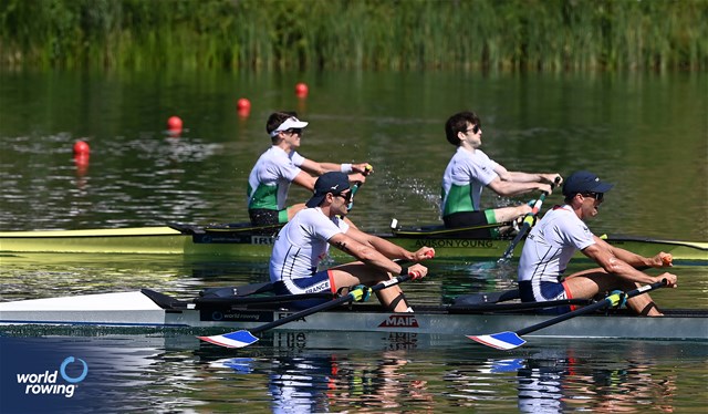 Hugo Beurey (b), Ferdinand Ludwig (s), Lightweight Men's Double Sculls, France, 2023 World Rowing Cup III, Lucerne, Switzerland / Detlev Seyb/MyRowingPhoto.com