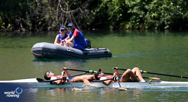 Aleix Garcia Pujolar (b), Rodrigo Conde Romero (s), Men's Double Sculls, Spain, 2023 World Rowing Cup III, Lucerne, Switzerland / Detlev Seyb/MyRowingPhoto.com