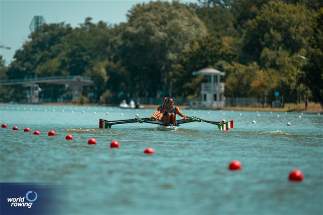 Maria Sole Perugino (b), Anita Gnassi, Maria Zerboni, Giulia Clerici (s), Lightweight Women's Quadruple Sculls, Italy, 2023 World Rowing Under 23 Championships, Plovdiv, Bulgaria © World Rowing / Benedict Tufnell