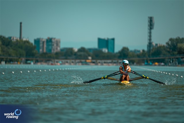 Hannah Supple (b), Ellie Cooke, Molly Curry, Rachel Bradley (s), Women's Quadruple Sculls, Great Britain, 2023 World Rowing Under 23 Championships, Plovdiv, Bulgaria © World Rowing / Benedict Tufnell