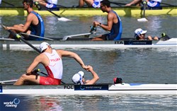 Mateusz Kozlowski (b), Bartlomiej Soponski, Michal Witkowski, Jakub Karwecki (s), Tomasz Skurzynski (c), Men's Coxed Four, Poland, 2023 World Rowing Under 23 Championships, Plovdiv, Bulgaria