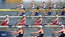 Mateusz Kozlowski (b), Bartlomiej Soponski, Michal Witkowski, Jakub Karwecki (s), Tomasz Skurzynski (c), Men's Coxed Four, Poland, 2023 World Rowing Under 23 Championships, Plovdiv, Bulgaria