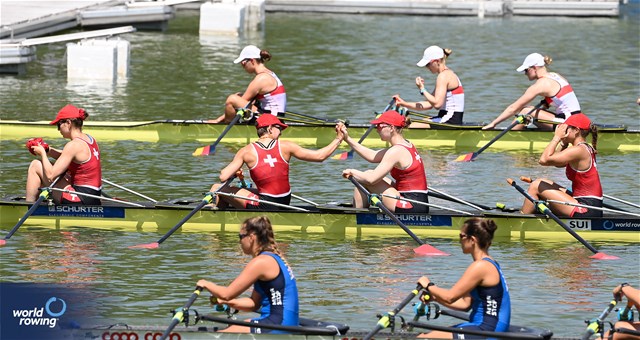 Seraina Fuerholz (b), Nicole Schmid, Alina Berset, Flavia Loetscher (s), Women's Quadruple Sculls, Switzerland, 2023 World Rowing Under 23 Championships, Plovdiv, Bulgaria