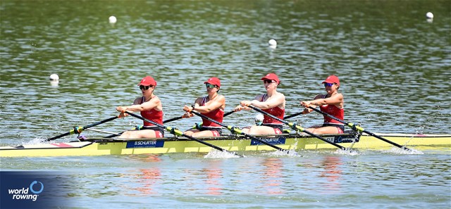 Seraina Fuerholz (b), Nicole Schmid, Alina Berset, Flavia Loetscher (s), Women's Quadruple Sculls, Switzerland, 2023 World Rowing Under 23 Championships, Plovdiv, Bulgaria