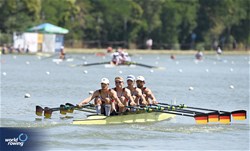 Tim Streib (b), Oskar Kroglowski, Jakob Waldhelm, Yannick Doerr (s), Lightweight Men's Quadruple Sculls, Germany, 2023 World Rowing Under 23 Championships, Plovdiv, Bulgaria