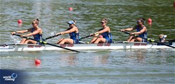 Nadine Agyemang-Heard (b), Giorgia Borriello, Chiara Benvenuti, Sofia Secoli (s), Martina Barili (c), Women's Coxed Four, Italy, 2023 World Rowing Under 23 Championships, Plovdiv, Bulgaria