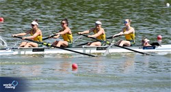 Katherine Easton (b), Sophie Houston, Zara Collisson, Emily Sheppard (s), Nicholas Dunlop (c), Women's Coxed Four, Australia, 2023 World Rowing Under 23 Championships, Plovdiv, Bulgaria