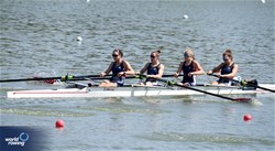 Julietta Camahort (b), Natalie Hoefer, Quincy Stone, Eva Frohnhofer (s), Camille Arnold Mages (c), Women's Coxed Four, United States of America, 2023 World Rowing Under 23 Championships, Plovdiv, Bulgaria