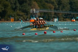 Tim Streib (b), Oskar Kroglowski, Jakob Waldhelm, Yannick Doerr (s), Lightweight Men's Quadruple Sculls, Germany, 2023 World Rowing Under 23 Championships, Plovdiv, Bulgaria © World Rowing / Benedict Tufnell