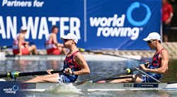 Dusan Belic (b), Matija Rajkovic (s), Lightweight Men's Pair, Serbia, 2023 World Rowing Under 23 Championships, Plovdiv, Bulgaria © Detlev Seyb / MeinRuderBild.com
