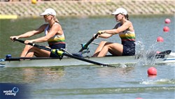 Martyna Kazlauskaite (b), Kamile Kralikaite (s), Women's Pair, Lithuania, 2023 World Rowing Under 23 Championships, Plovdiv, Bulgaria © Detlev Seyb / MeinRuderBild.com