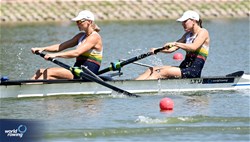 Martyna Kazlauskaite (b), Kamile Kralikaite (s), Women's Pair, Lithuania, 2023 World Rowing Under 23 Championships, Plovdiv, Bulgaria © Detlev Seyb / MeinRuderBild.com