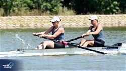 Viktoryia Vasilyeva (b), Veranika Anatska (s), Women's Pair, Individual Neutral Athlete, 2023 World Rowing Under 23 Championships, Plovdiv, Bulgaria © Detlev Seyb / MeinRuderBild.com